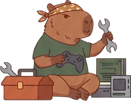 A capybara building with blocks