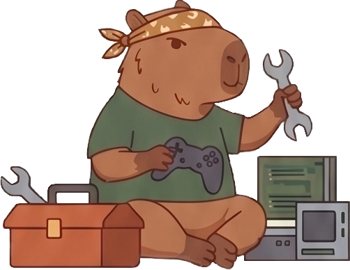 A capybara building with wooden blocks